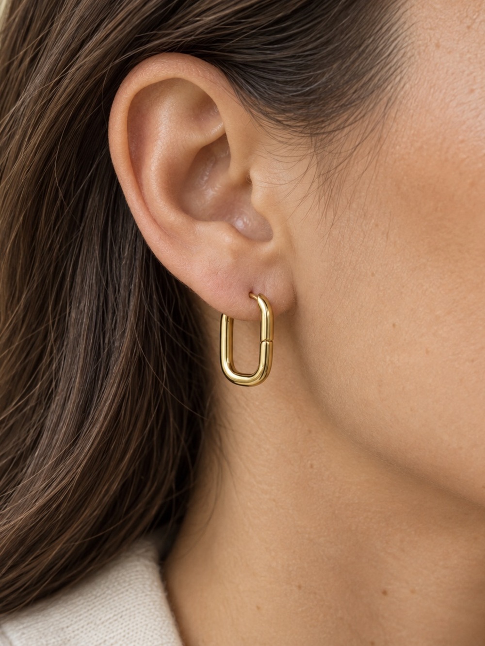 NEW Gold Tone Oval 1/2 inch Hoop Earrings 1 inch Drop Womenโs Pierced Earrings